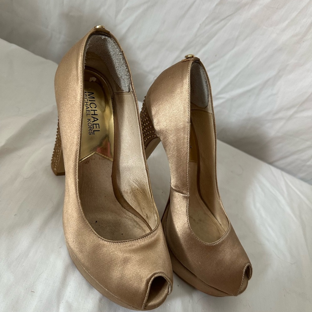 Michael Kors Gold Platform Heels Peep Toe
